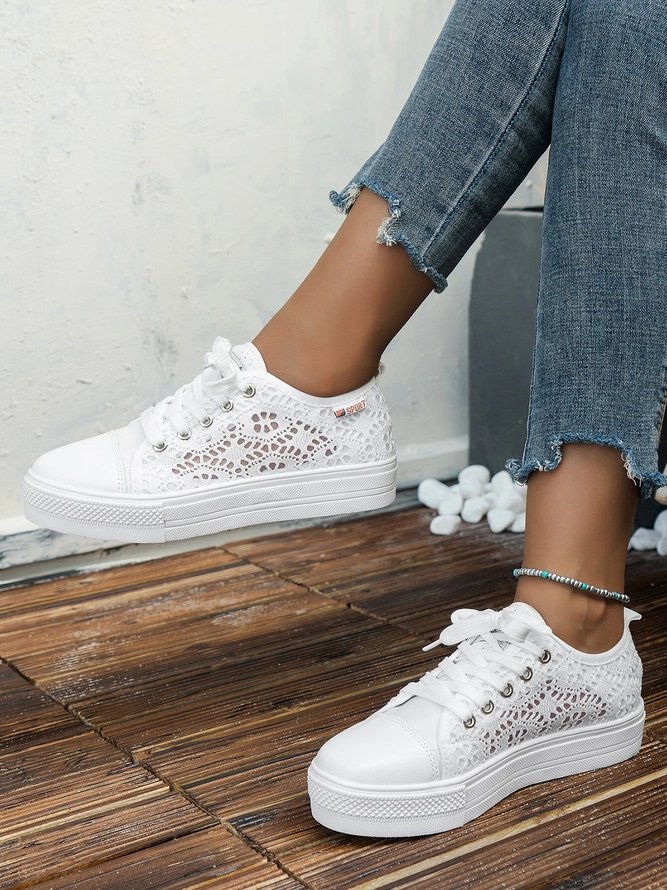 White Lace Breathable Casual Flats