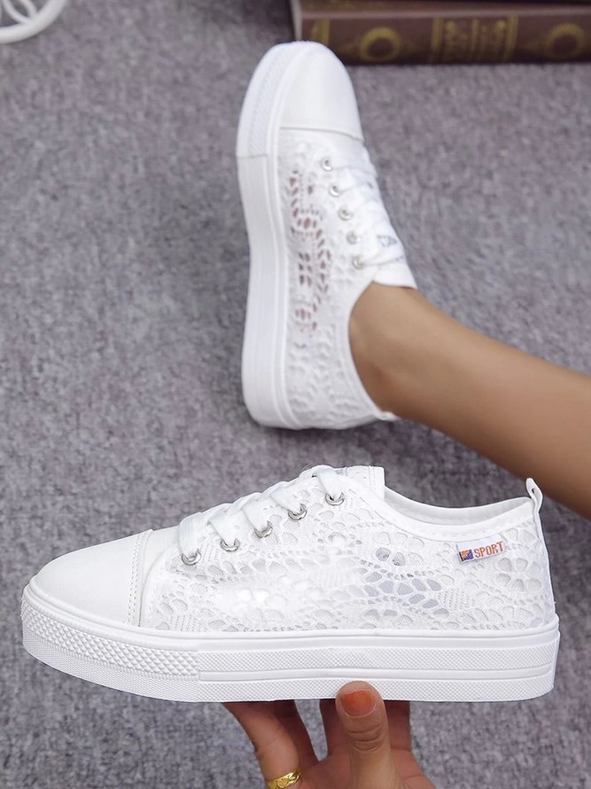 White Lace Breathable Casual Flats