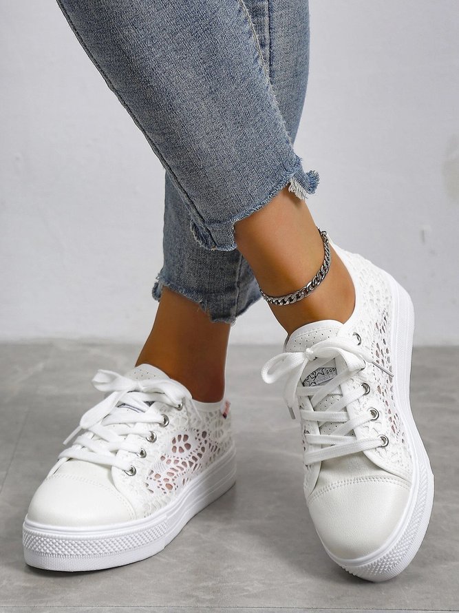 White Lace Breathable Casual Flats