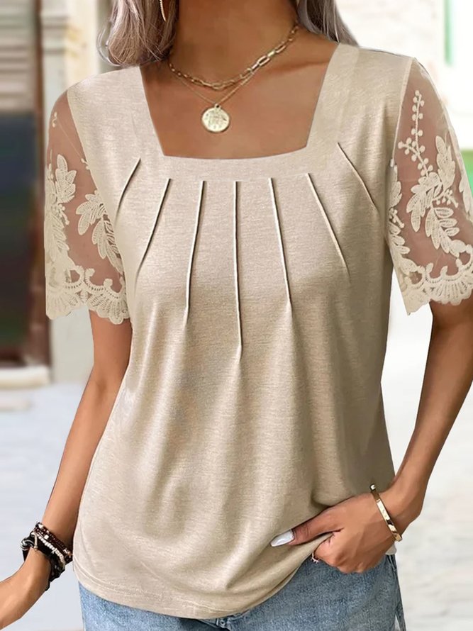 Plain Square Neck Loose Casual Shirt