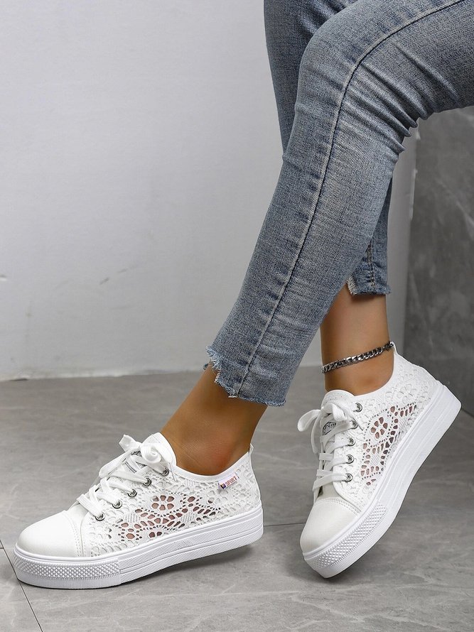 White Lace Breathable Casual Flats