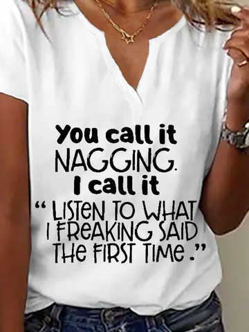 Casual Notched Funny Letters Shirt