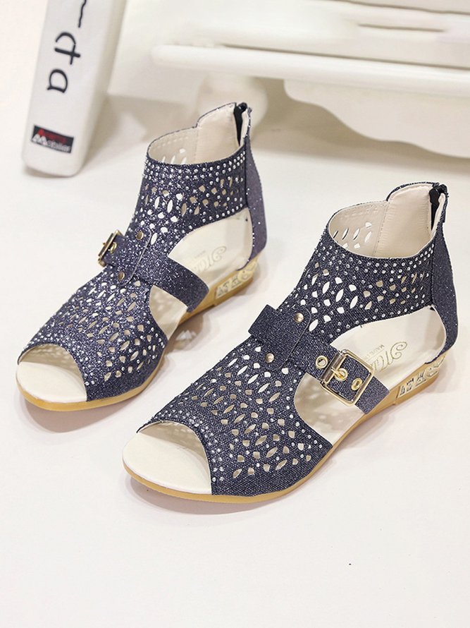 Party Glitter Cutout Buckle Rhinestone Wedge Sandals