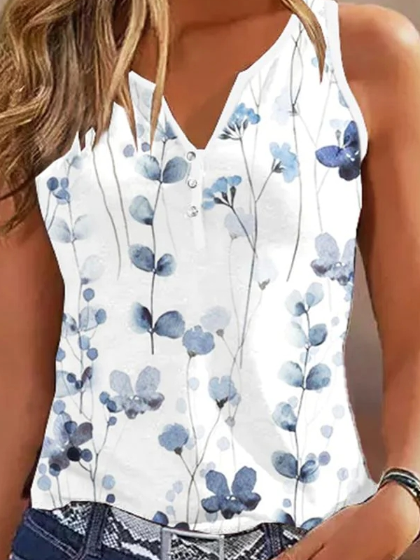 Casual Floral Loose Cotton Tank Top