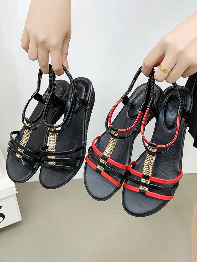 Beach Vacation Ethnic Metal Beaded Multi Strap Wedge Sandals