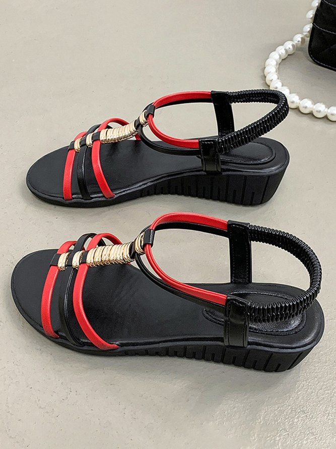 Beach Vacation Ethnic Metal Beaded Multi Strap Wedge Sandals
