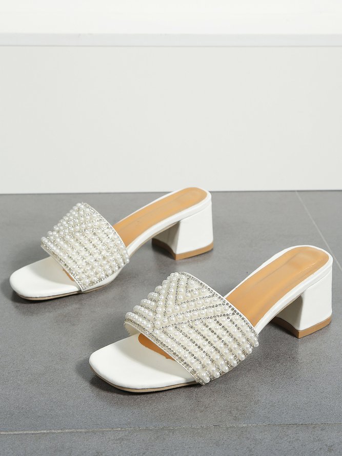 Elegant Imitation Pearls Block Heel Mule Sandals