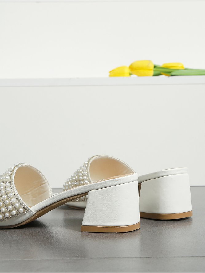 Elegant Imitation Pearls Block Heel Mule Sandals