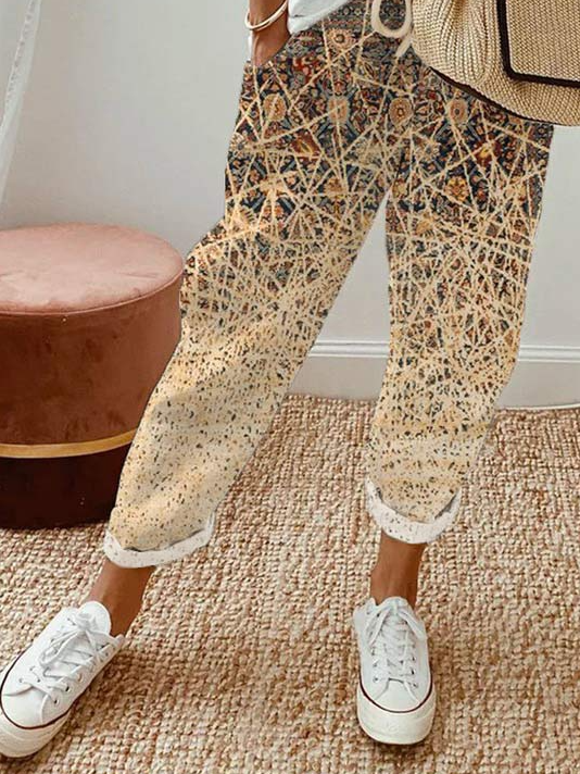 Ethnic Printed Lace-up Pockets Casual Pants
