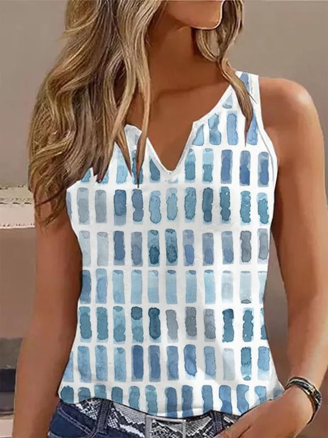 Casual Notched Geometric Printed Tank Top