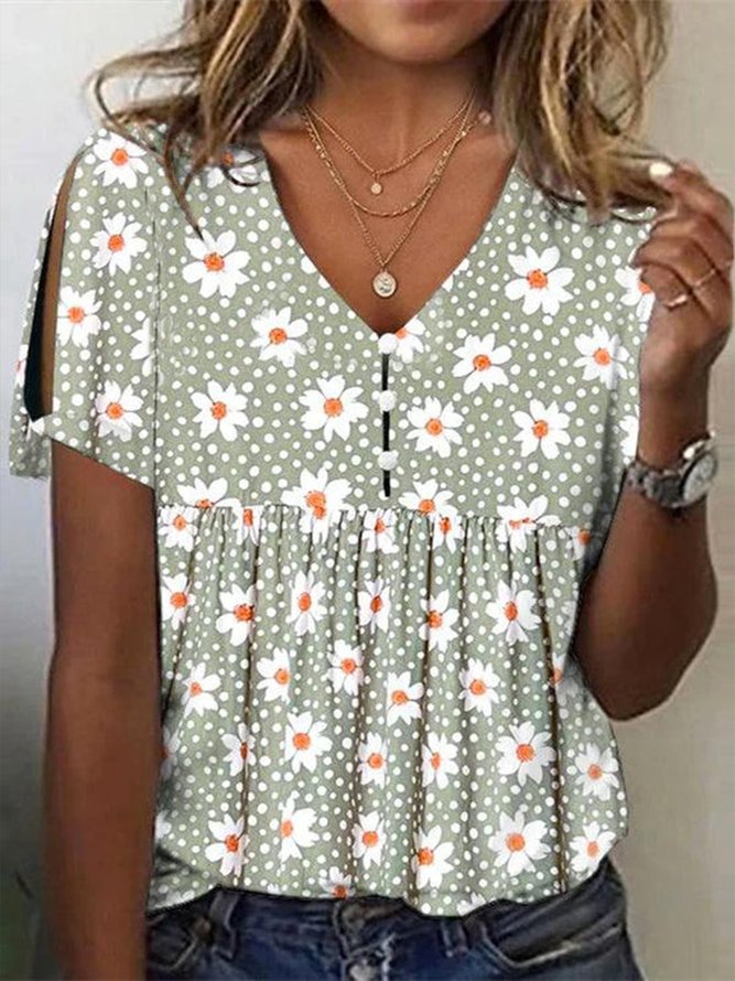 Jersey Buckle V Neck Casual Shirt