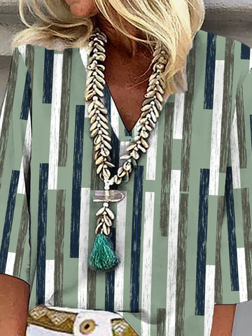 Casual V Neck Striped Printing Shirt