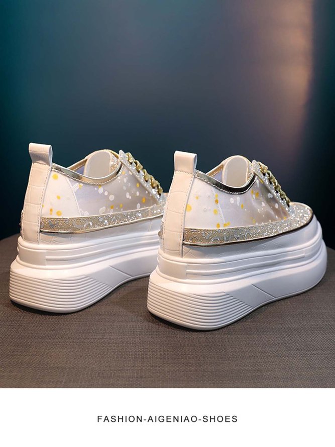 Lace  Beaded Rhinestone Slip On Casual Shoes
