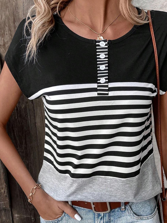 Buckle Casual Striped Loose Shirt