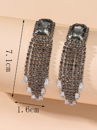 Elegant Square Gemstone Tassel Earrings Party Wedding Jewelry For Women