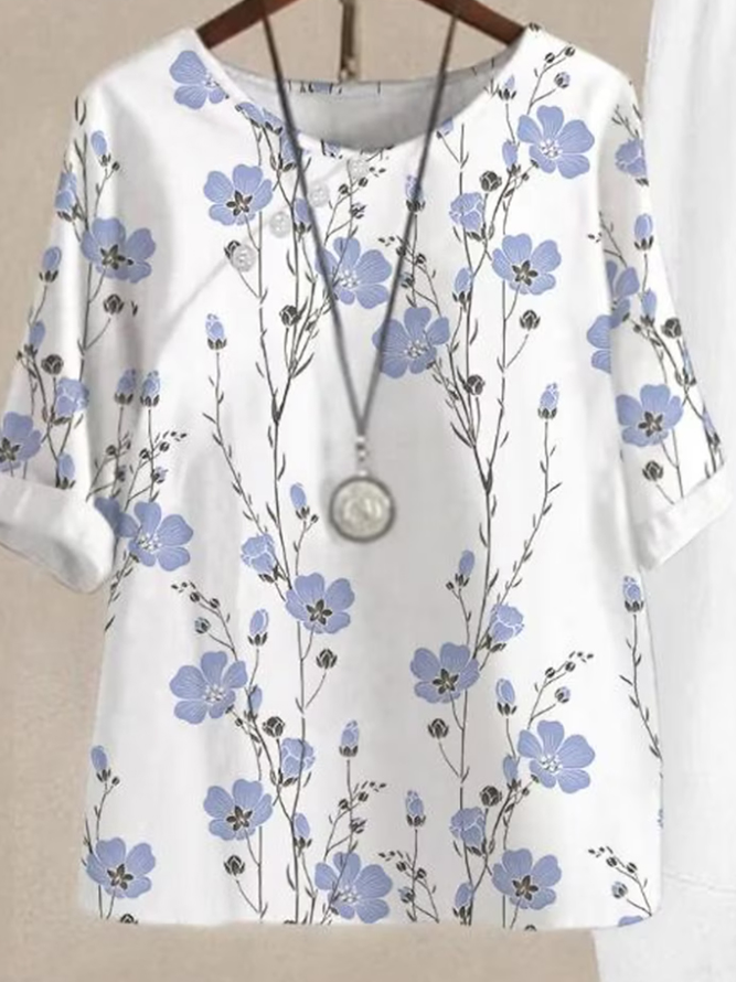 Plus Size Loose Crew Neck Casual Floral Two-Piece Set