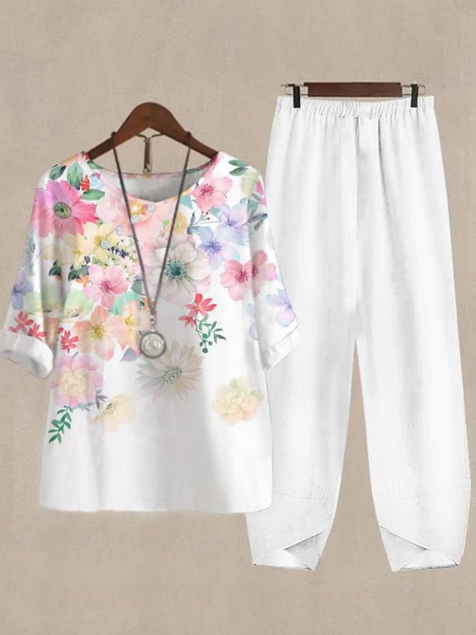 Plus Size Floral Casual Loose Two-Piece Set