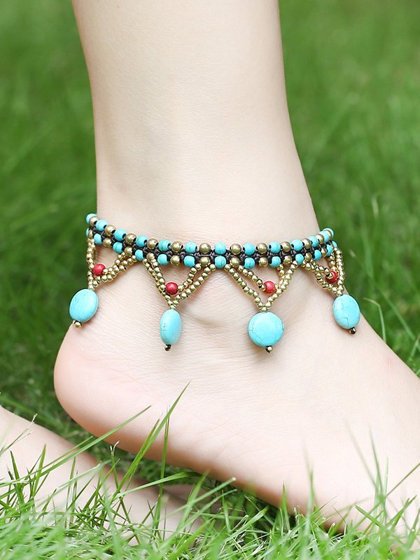 Vintage Ethnic Colorful Stone Beaded Anklet Bohemian Vacation Women's Jewelry
