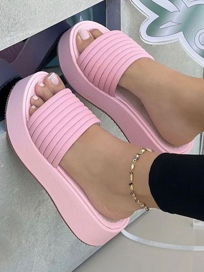 Women's Solid Color Casual Platform Slide Sandals