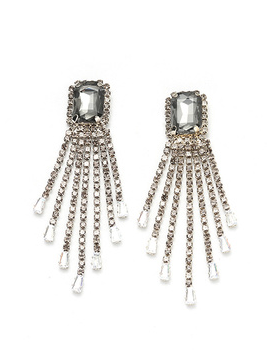 Elegant Square Gemstone Tassel Earrings Party Wedding Jewelry For Women