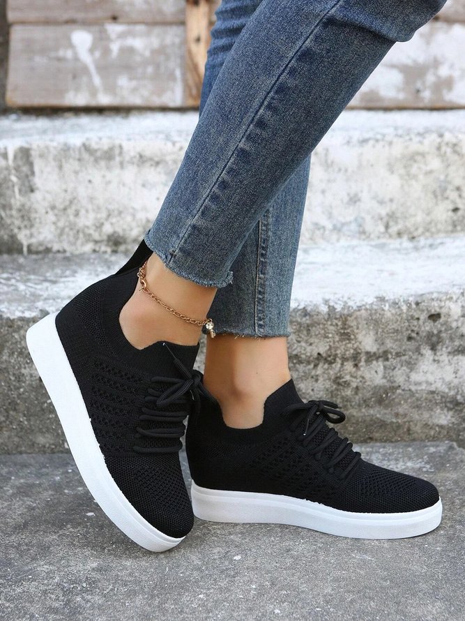 Women's Breathable Lace-up Front Wedge Sneakers
