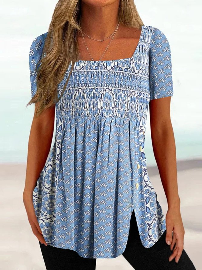 Casual Square Neck Regular Fit Floral Shirt