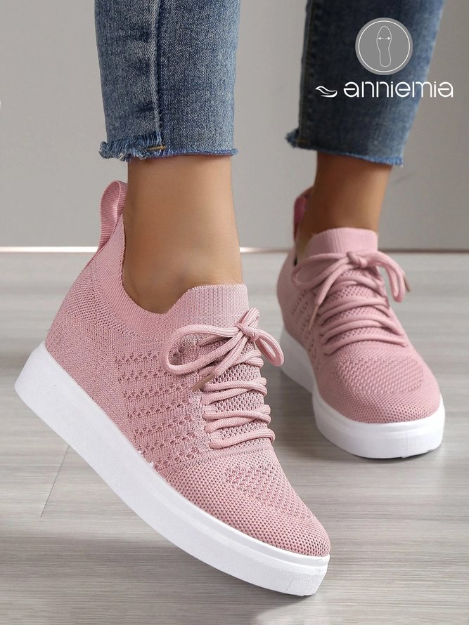 Women's Breathable Lace-up Front Wedge Sneakers