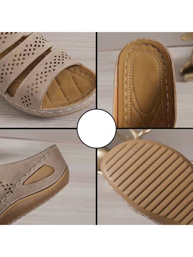 Retro Casual Hollow Strap Wedge Sandals