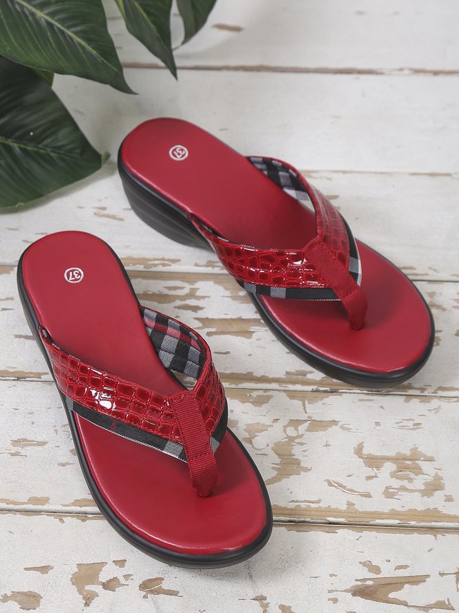 Vintage Chunky Heel Flip-flops Slide Sandals
