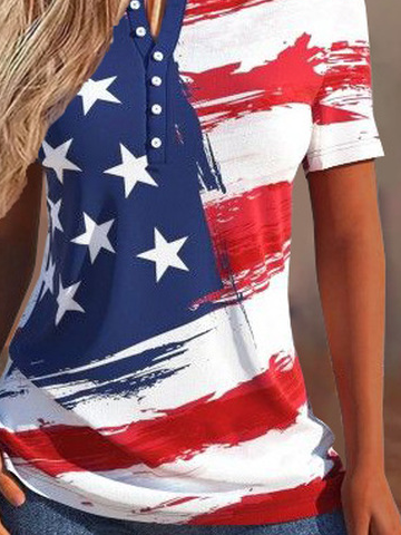 Casual Loose Crew Neck America Flag Shirt