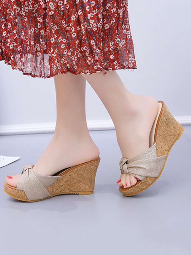 Bowknot Denim Wedge Slide Sandals