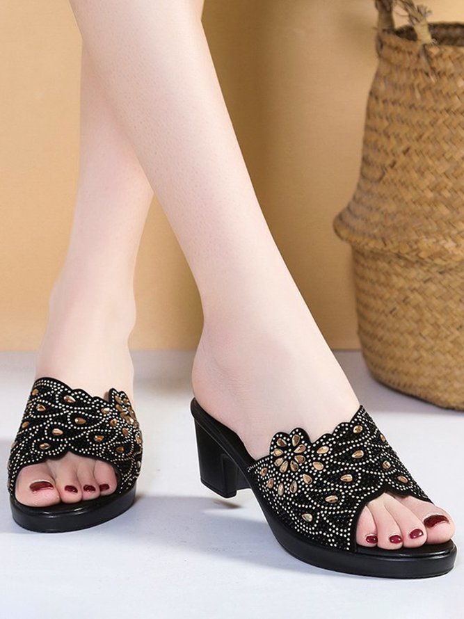Summer Elegant Plain Chunky Heel Slide Sandals