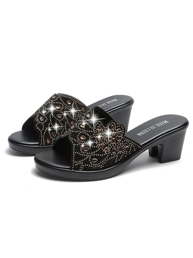 Summer Elegant Plain Chunky Heel Slide Sandals