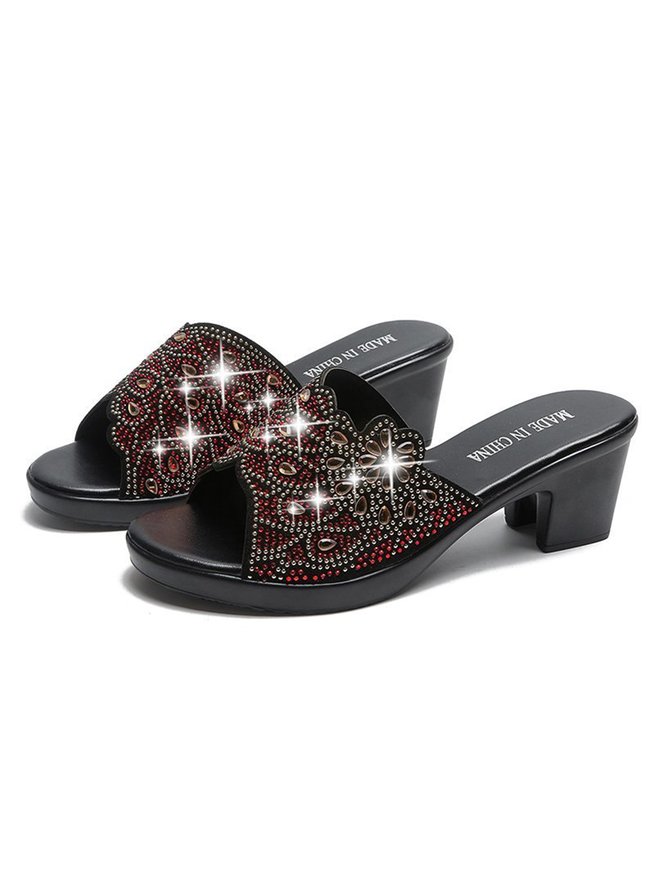 Summer Elegant Plain Chunky Heel Slide Sandals