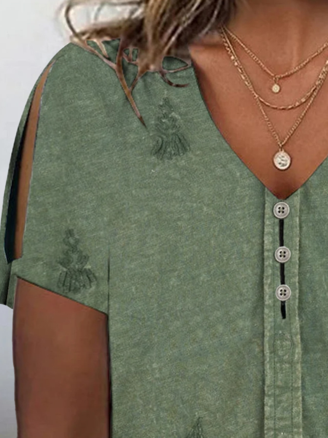 Plus Size Loose Casual Half Open Collar T-Shirt