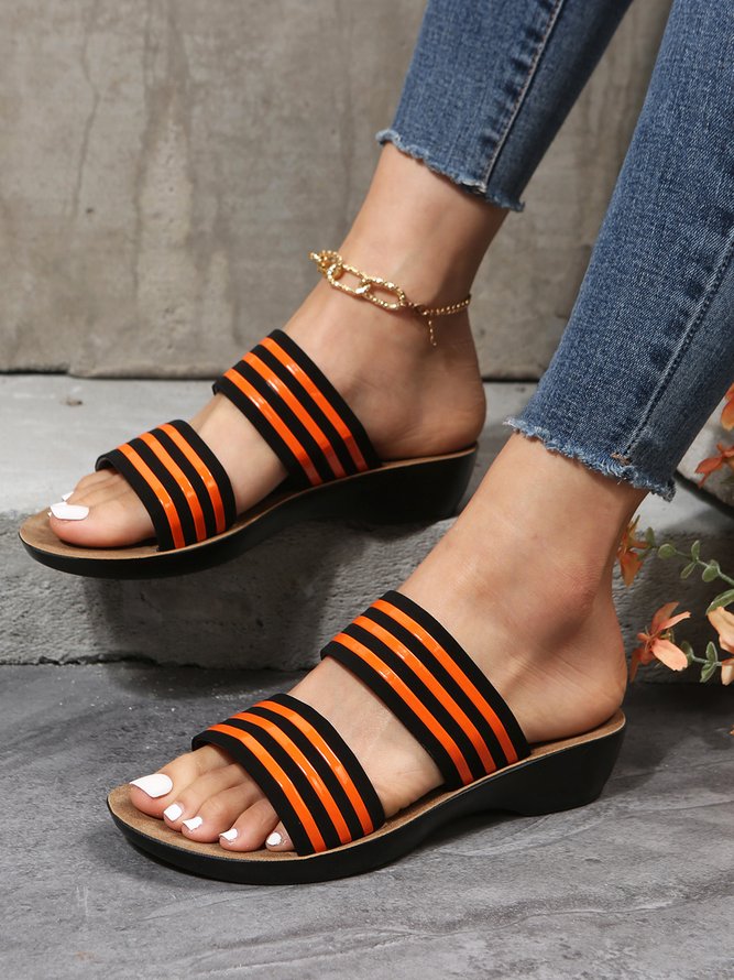 Women's Striped Comfy Slide Sandals