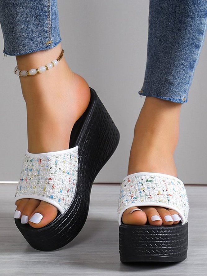 Multicolored Wool Woven Platform Wedge Sandals