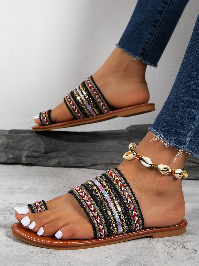 Boho Braided Toe Ring Slide Sandals