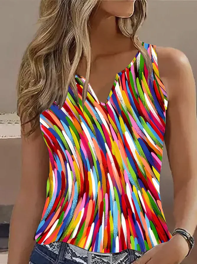 Abstract Casual Notched Loose Tank Top