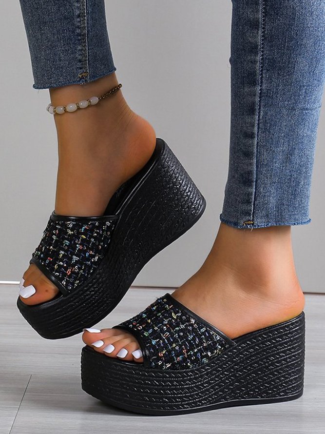 Multicolored Wool Woven Platform Wedge Sandals
