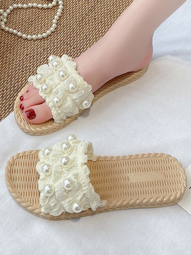 Pearl Chiffon Ruffle Beach Sandals