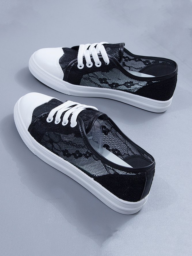 Casual Breathable Floral Lace Lace-Up Shoes