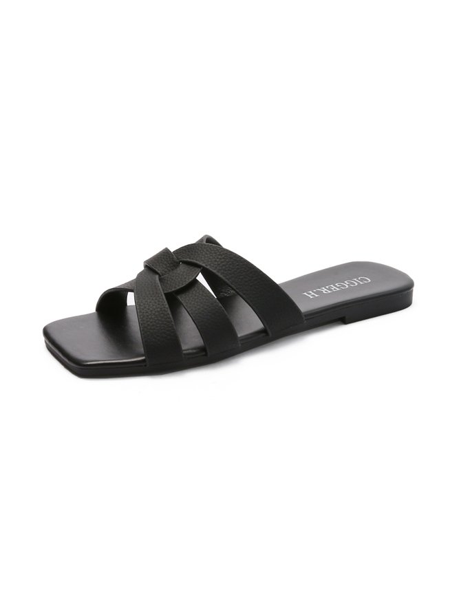 Cross-Filled Straps Square Toe Slides