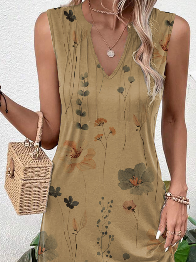 Casual Notched Floral Printed Dress