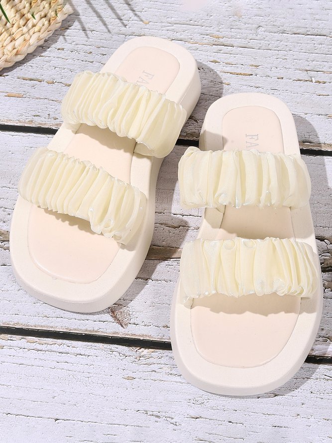 Crinkled Tulle Vacation Double Strap Slides
