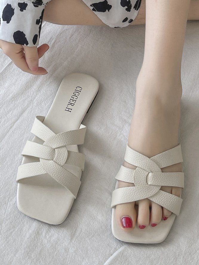 Cross-Filled Straps Square Toe Slides