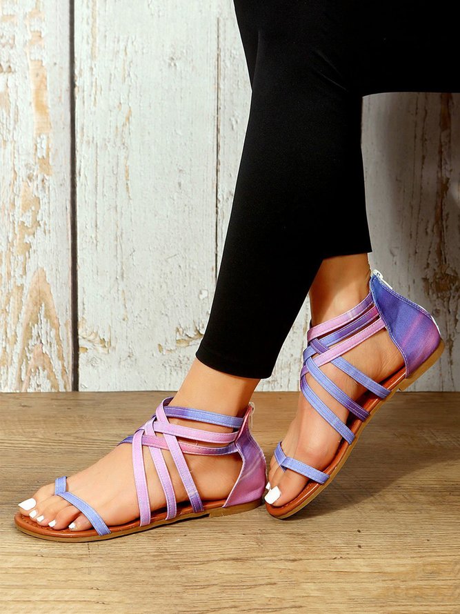 Ombre Purple Braided Zip Back Thong Sandals