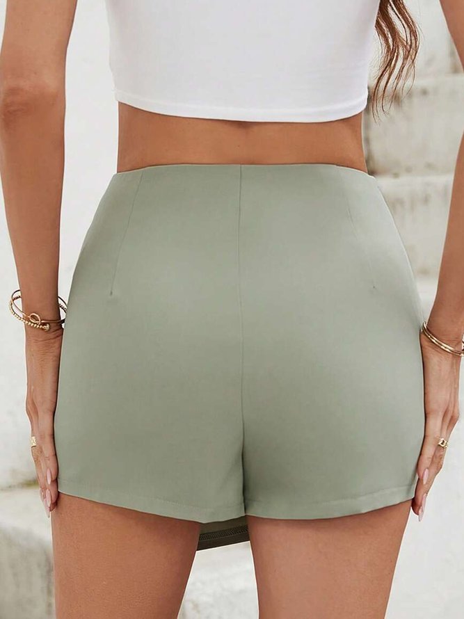 Buckle Plain Casual Culottes Shorts