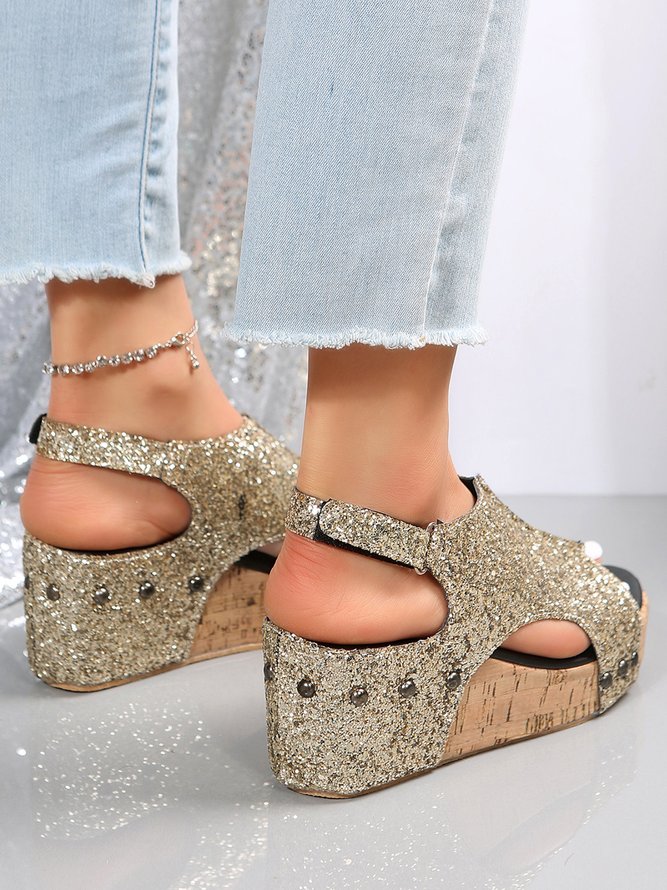 Glitter Glitter Platform Wedge Peep Toe Sandals