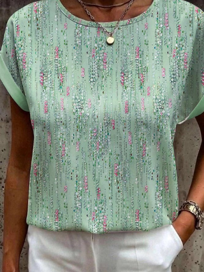 Casual Crew Neck Loose Ombre Shirt